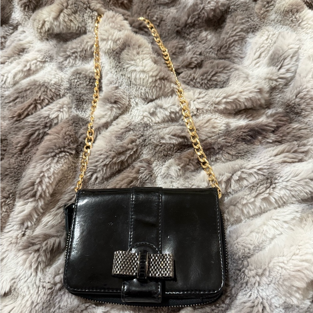 Christian Louboutin Black Leather Wallet with Gold Chain